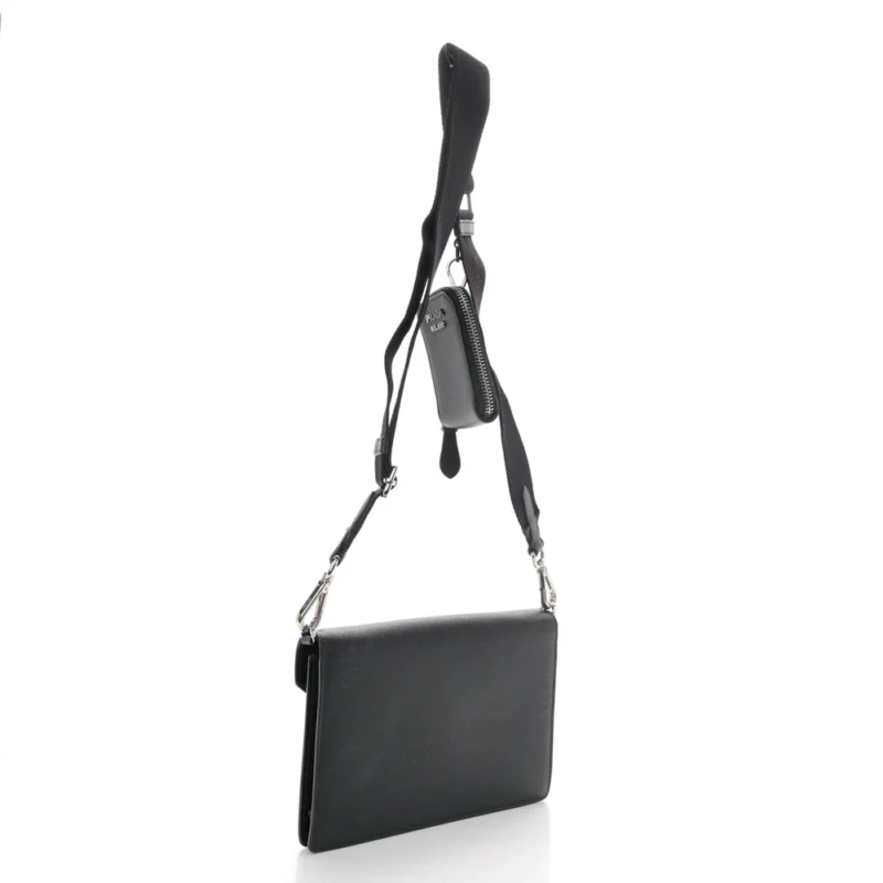 PRADA MINI ENVELOPE BAG BLACK SAFFIANO & CITY CALF LEATHER SILVER HARDWARE - Image 3