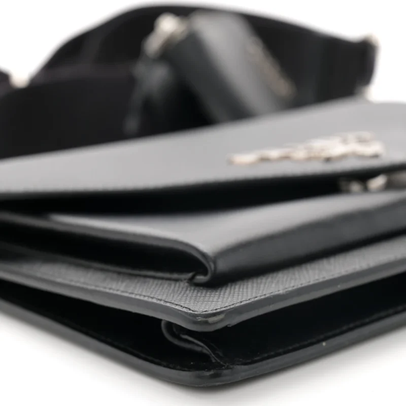 PRADA MINI ENVELOPE BAG BLACK SAFFIANO & CITY CALF LEATHER SILVER HARDWARE - Image 4