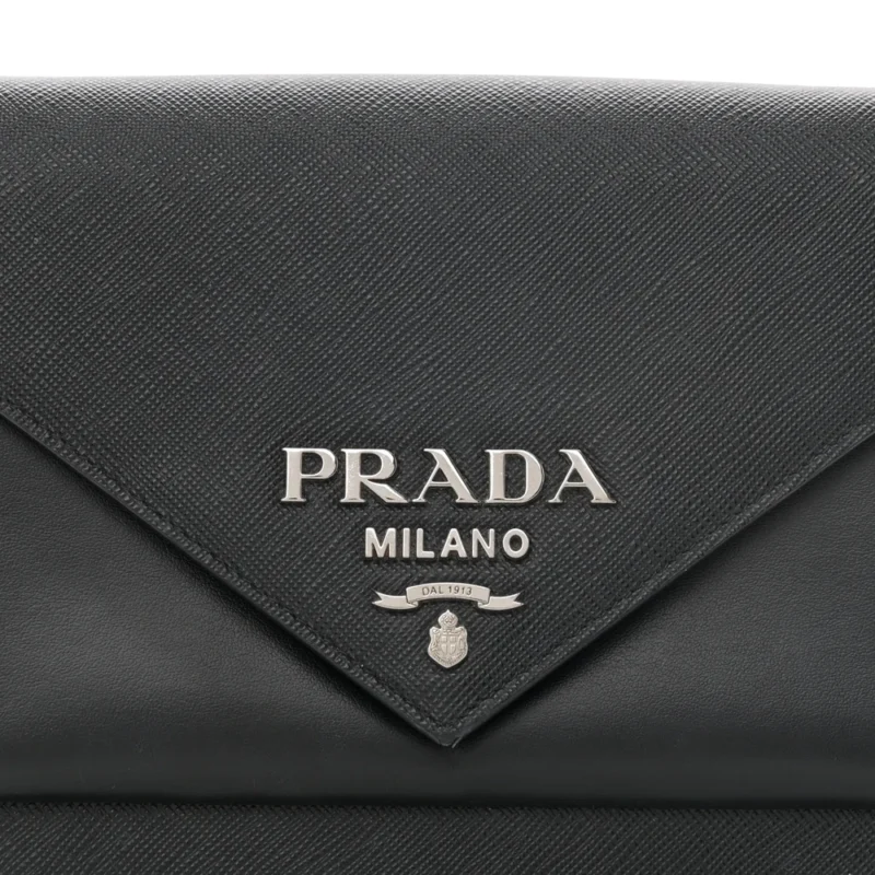 PRADA MINI ENVELOPE BAG BLACK SAFFIANO & CITY CALF LEATHER SILVER HARDWARE - Image 8