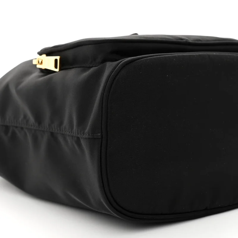 PRADA MINI BUCKET CROSSBODY BAG BLACK SAFFIANO LEATHER & TESSUTO NYLON BRASS HARDWARE - Image 4