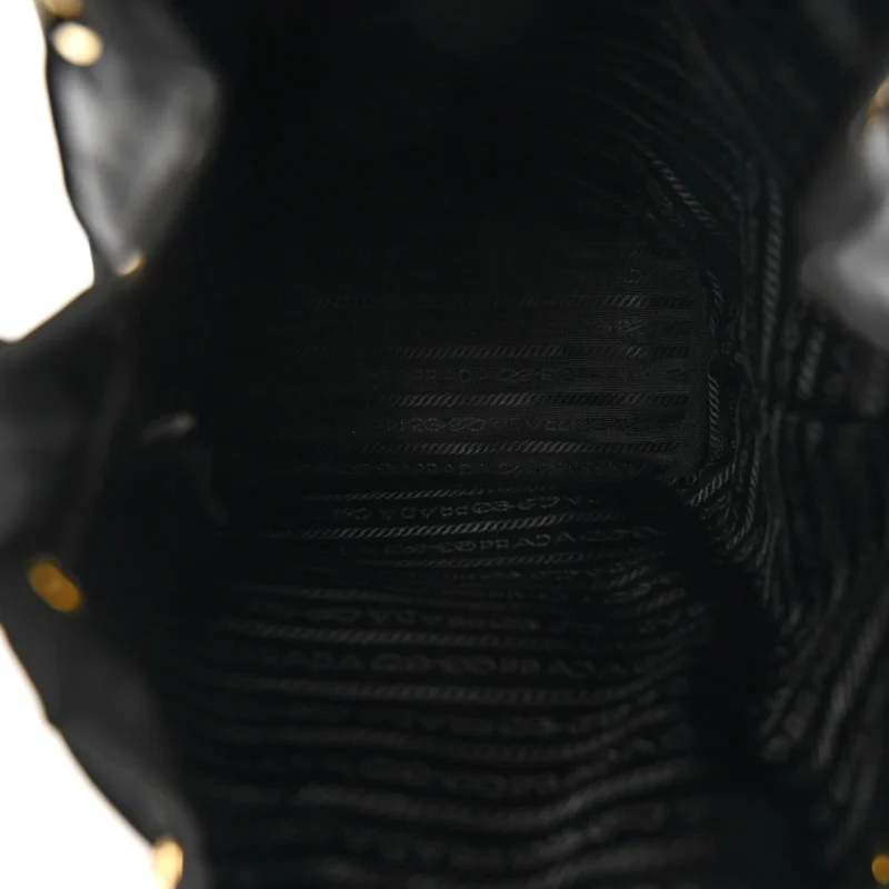 PRADA MINI BUCKET CROSSBODY BAG BLACK SAFFIANO LEATHER & TESSUTO NYLON BRASS HARDWARE - Image 7