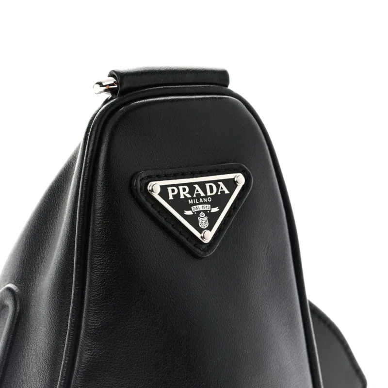 PRADA MEDIUM TRIANGLE SHOULDER BAG BLACK CALFSKIN LEATHER SILVER HARDWARE - Image 8
