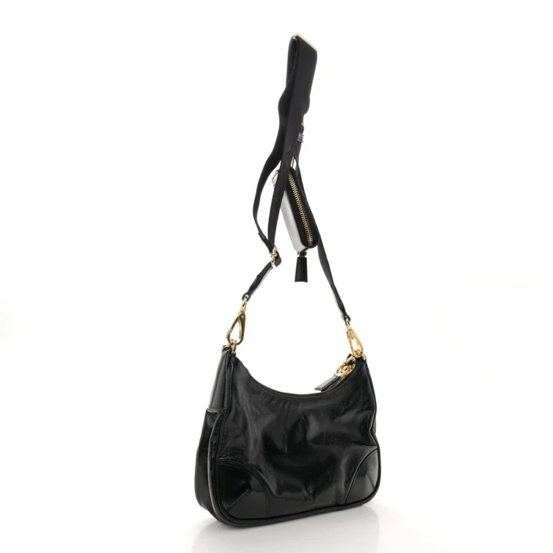 PRADA MEDIUM RE-EDITION 2005 SHOULDER BAG BLACK PATENT NAPLAK LEATHER GOLD HARDWARE - Image 3
