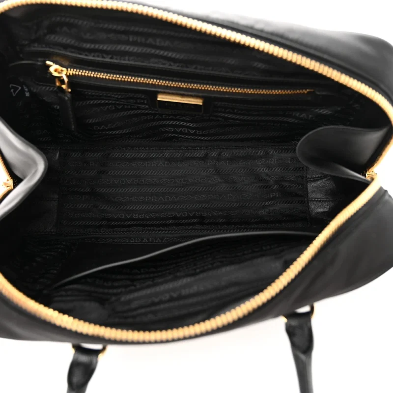 PRADA MEDIUM RE-EDITION 1978 TWO HANDLE BAG BLACK RE-NYLON & SAFFIANO LEATHER GOLD HARDWARE - Image 7
