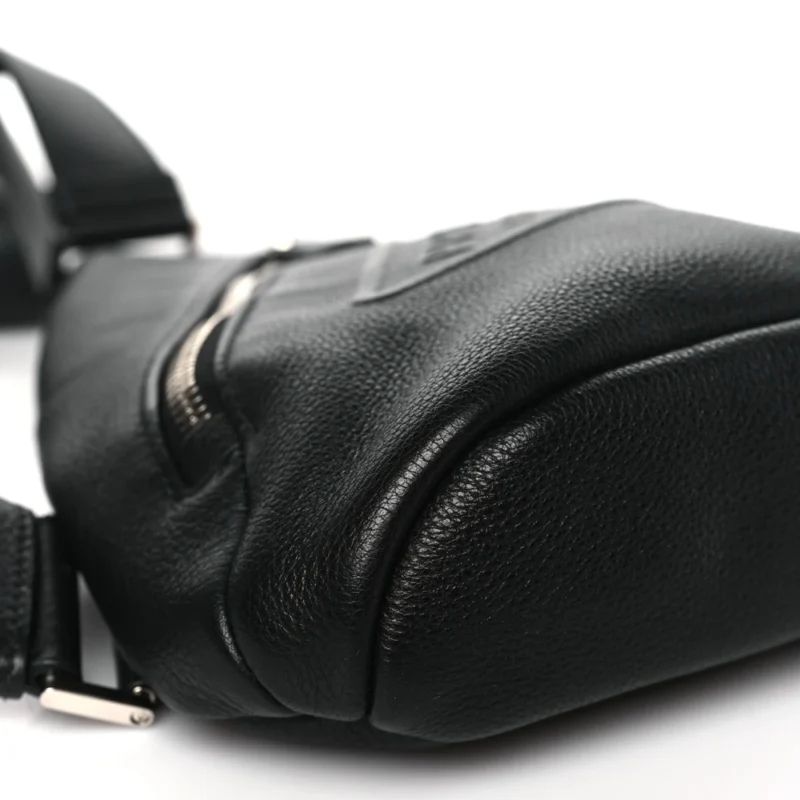 PRADA MEDIUM LOGO EMBOSSED CROSS SLING BACKPACK BLACK VITELLO DAINO LEATHER SILVER HARDWARE - Image 4