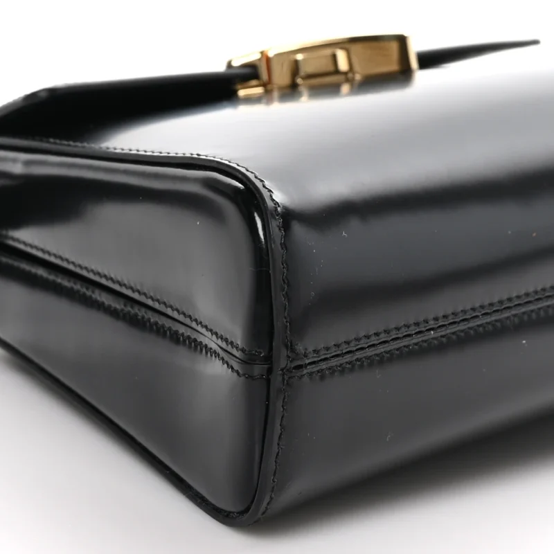 PRADA MEDIUM FLAP SHOULDER BAG BLACK SPAZZOLATO LEATHER GOLD HARDWARE - Image 4