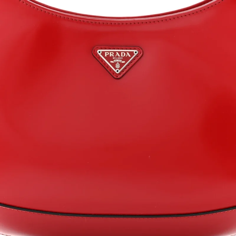 PRADA MEDIUM CLEO SHOULDER BAG SCARLATTO/BLACK SPAZZOLATO LEATHER SILVER HARDWARE - Image 8