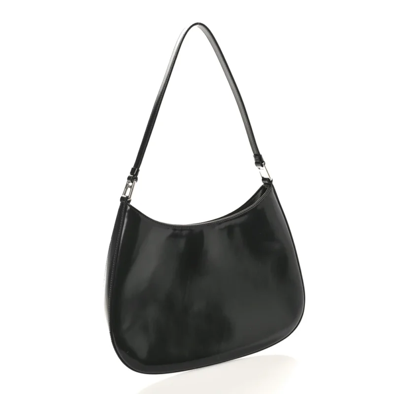 PRADA MEDIUM CLEO SHOULDER BAG BLACK SPAZZOLATO LEATHER SILVER HARDWARE - Image 3