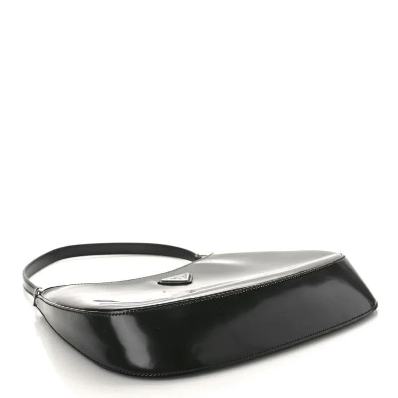 PRADA MEDIUM CLEO SHOULDER BAG BLACK SPAZZOLATO LEATHER SILVER HARDWARE - Image 6