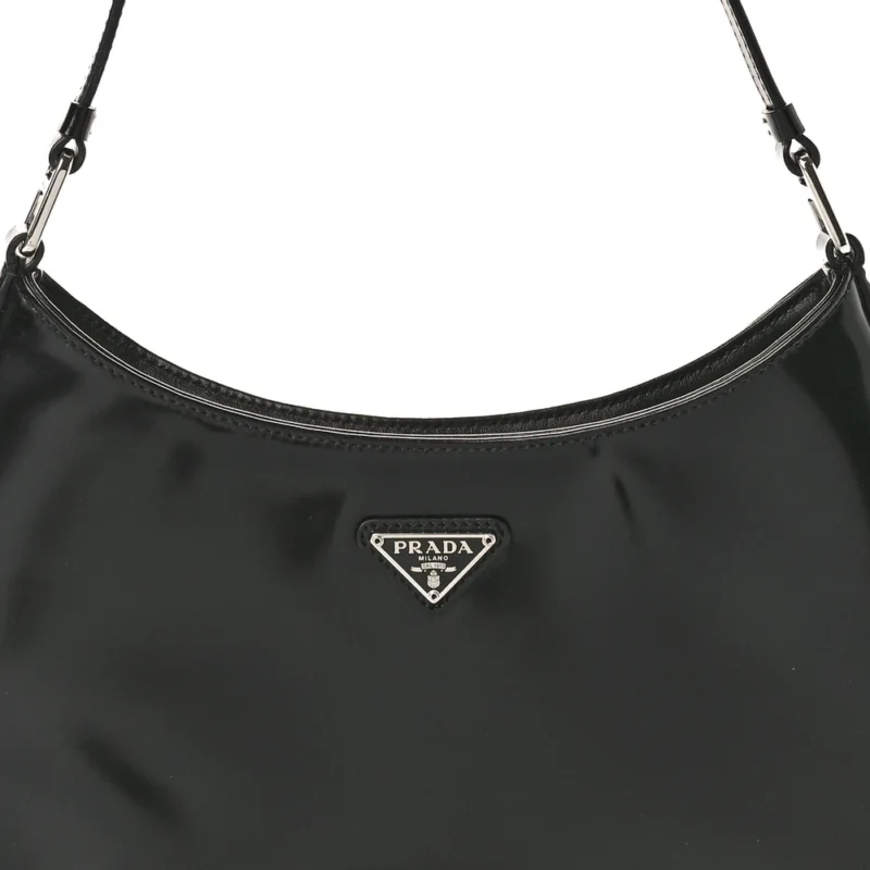 PRADA MEDIUM CLEO SHOULDER BAG BLACK SPAZZOLATO LEATHER SILVER HARDWARE - Image 8