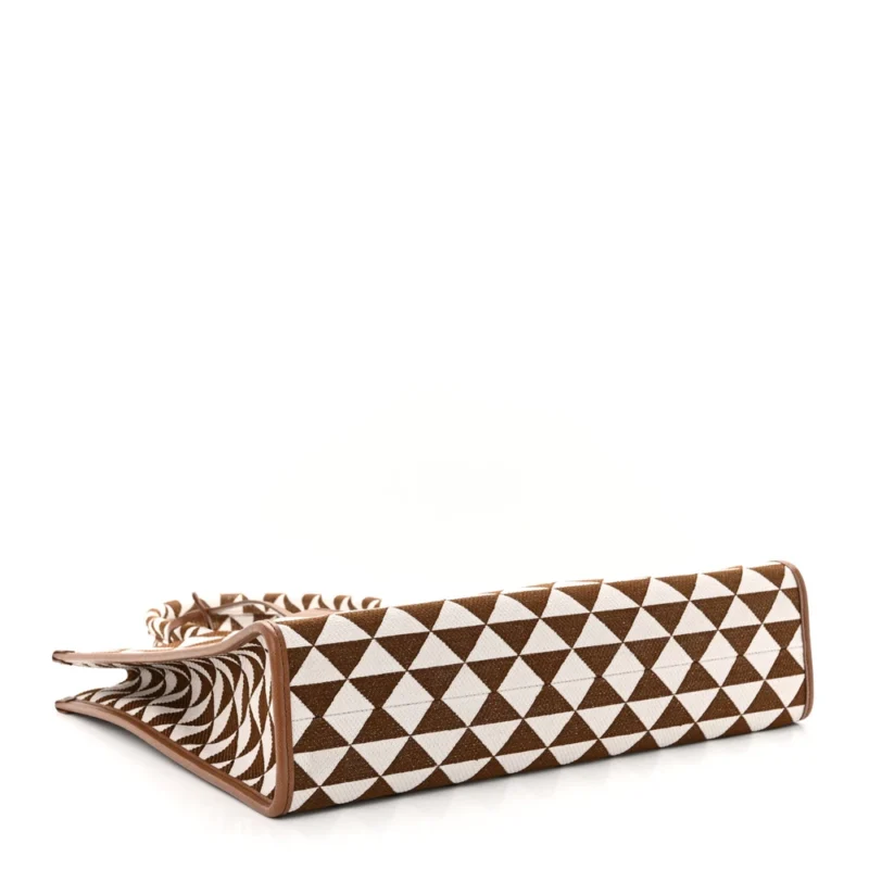 PRADA LARGE TRIANGOLO SYMBOLE EMBROIDERED TOTE TOBACCO/TALCO JACQUARD SAFFIANO LEATHER - Image 6