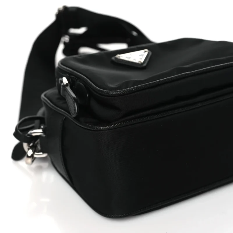 PRADA MEDIUM BRIQUE CROSSBODY MESSENGER BAG BLACK TESSUTO & SAFFIANO LEATHER SILVER HARDWARE - Image 4
