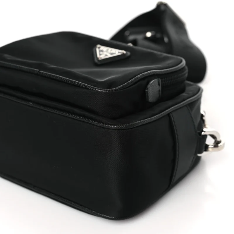 PRADA MEDIUM BRIQUE CROSSBODY MESSENGER BAG BLACK TESSUTO & SAFFIANO LEATHER SILVER HARDWARE - Image 5