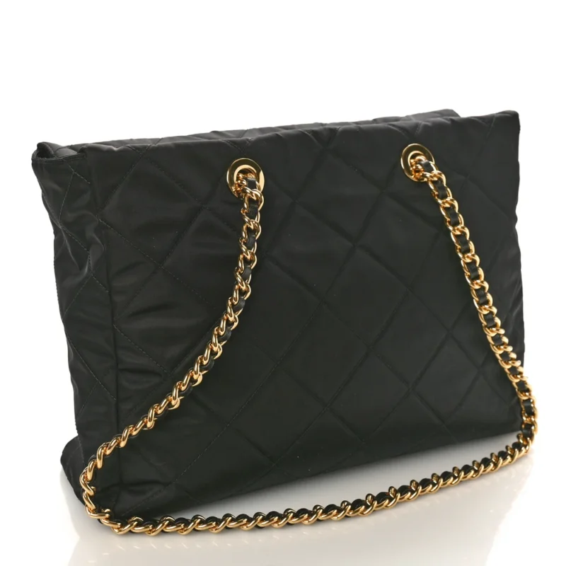 PRADA LARGE IMPUNTU TRIANGLE STITCHED RE-EDITION 1995 CHAINE SHOULDER BAG BLACK RE-NYLON & SAFFIANO LEATHER - Image 3