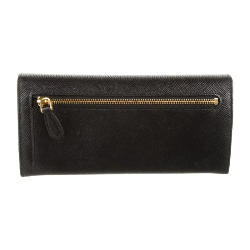 PRADA LARGE CONTINENTAL WALLET BLACK SAFFIANO METAL LEATHER GOLD HARDWARE - Image 2