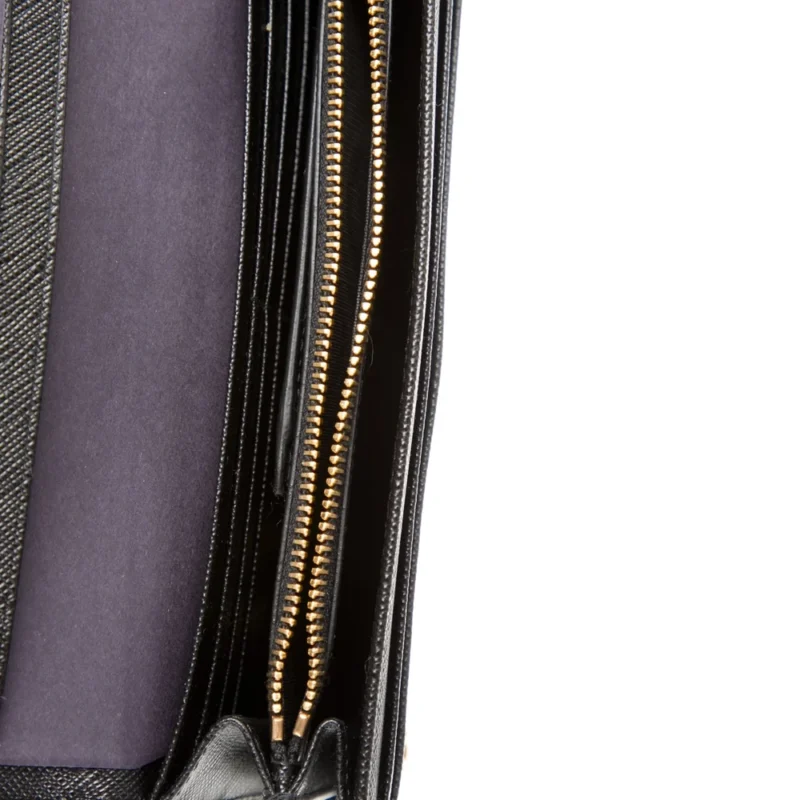 PRADA LARGE CONTINENTAL WALLET BLACK SAFFIANO METAL LEATHER GOLD HARDWARE - Image 3