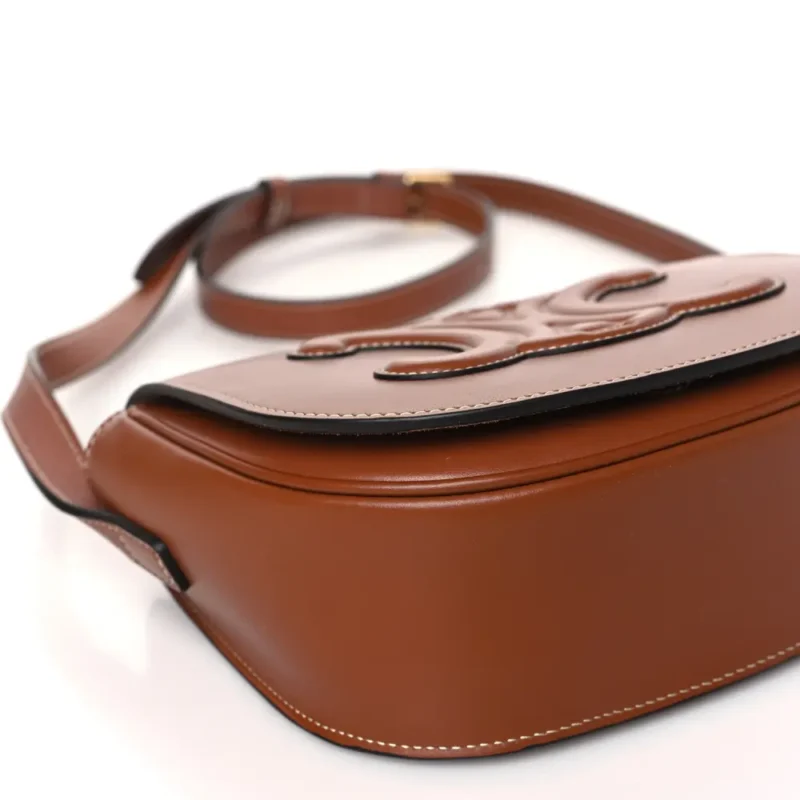 CELINE SMALL CUIR TRIOMPHE FOLCO CROSSBODY BAG TAN SMOOTH CALFSKIN LEATHER GOLD HARDWARE - Image 4
