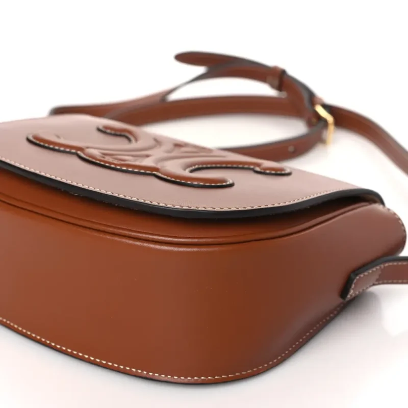 CELINE SMALL CUIR TRIOMPHE FOLCO CROSSBODY BAG TAN SMOOTH CALFSKIN LEATHER GOLD HARDWARE - Image 5