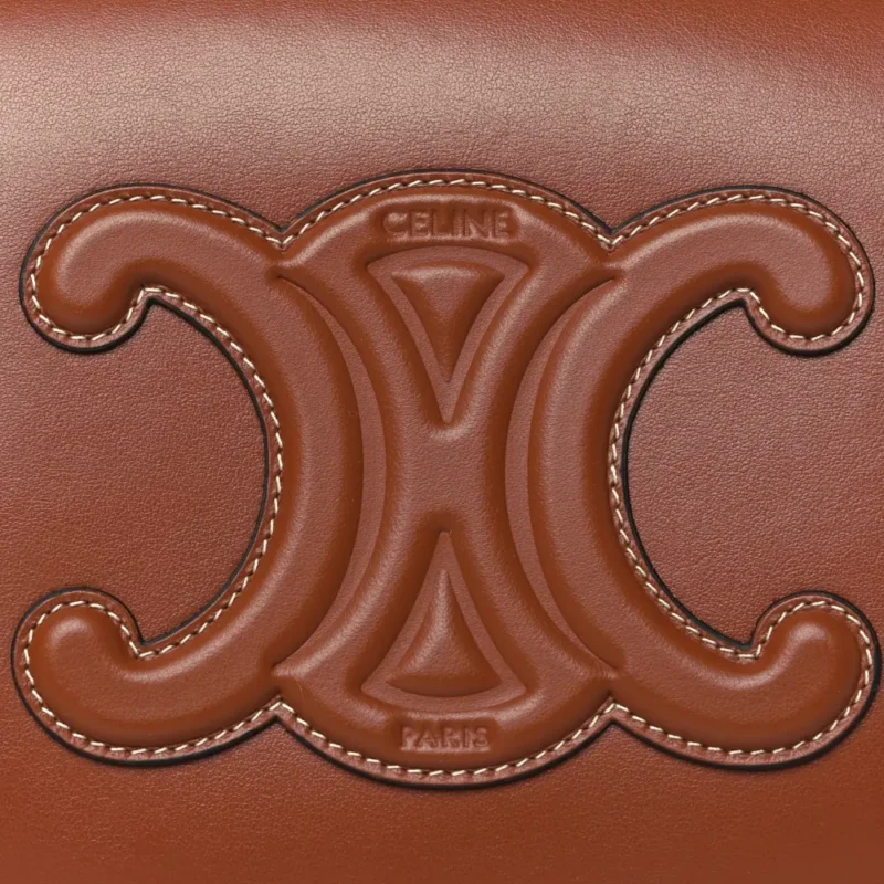 CELINE SMALL CUIR TRIOMPHE FOLCO CROSSBODY BAG TAN SMOOTH CALFSKIN LEATHER GOLD HARDWARE - Image 8