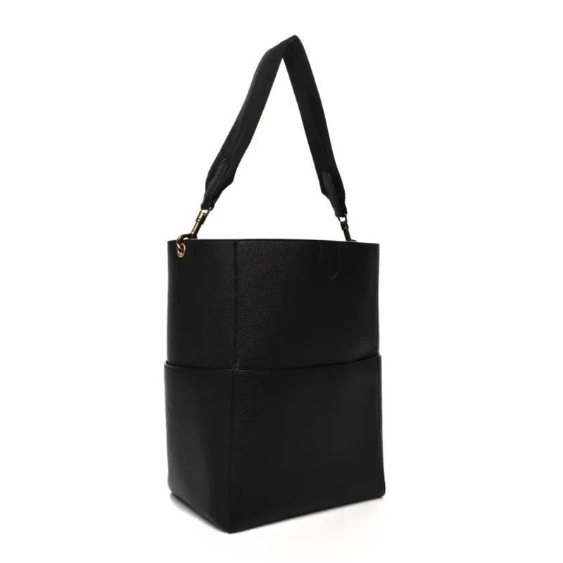CELINE SMALL SANGLE BUCKET BAG BLACK SOFT GRAINED CALFSKIN LEATHER GOLD HARDWARE - Image 3
