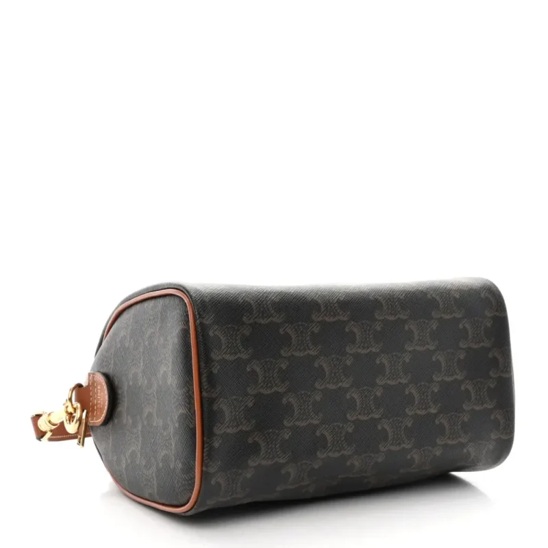 CELINE SMALL BOSTON BAG TAN TRIOMPHE CANVAS & CALFSKIN LEATHER - Image 6