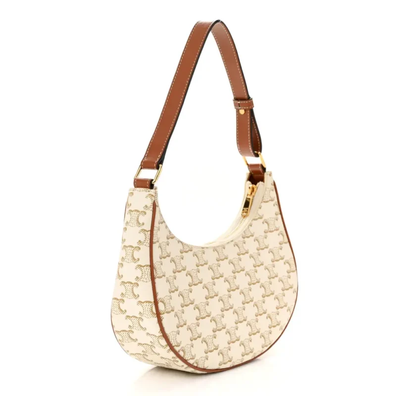 CELINE SMALL AVA TRIOMPHE SHOULDER BAG WHITE CANVAS & CALFSKIN LEATHER GOLD HARDWARE $430 - Image 3