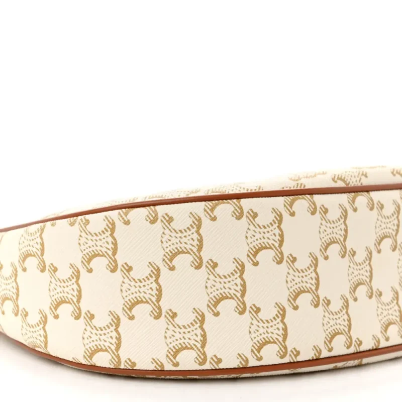 CELINE SMALL AVA TRIOMPHE SHOULDER BAG WHITE CANVAS & CALFSKIN LEATHER GOLD HARDWARE $430 - Image 4