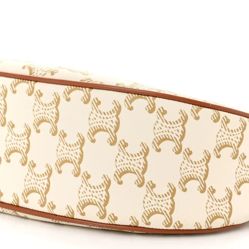 CELINE SMALL AVA TRIOMPHE SHOULDER BAG WHITE CANVAS & CALFSKIN LEATHER GOLD HARDWARE $430 - Image 5