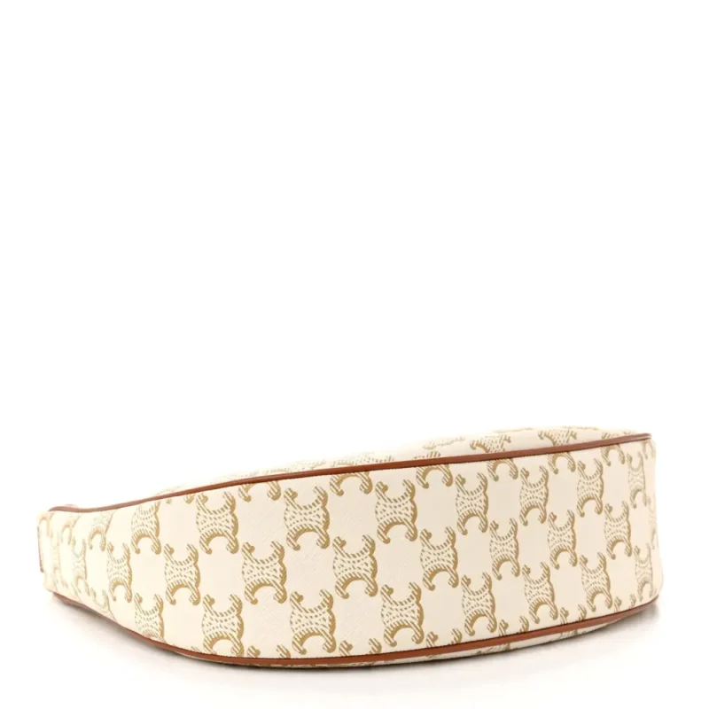 CELINE SMALL AVA TRIOMPHE SHOULDER BAG WHITE CANVAS & CALFSKIN LEATHER GOLD HARDWARE $430 - Image 6
