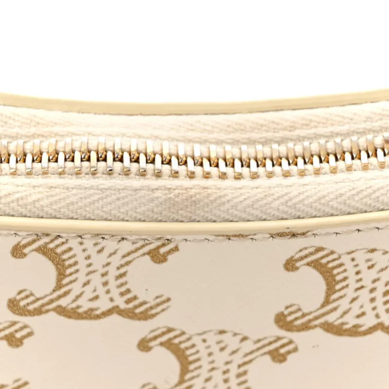 CELINE SMALL AVA TRIOMPHE SHOULDER BAG WHITE CANVAS & CALFSKIN LEATHER GOLD HARDWARE $430 - Image 9