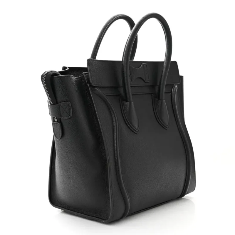 CELINE MINI LUGGAGE BAG BLACK DRUMMED CALFSKIN LEATHER GOLD HARDWARE - Image 3