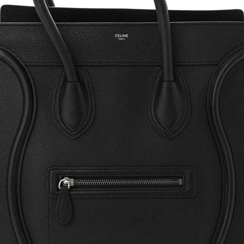 CELINE MINI LUGGAGE BAG BLACK DRUMMED CALFSKIN LEATHER GOLD HARDWARE - Image 9