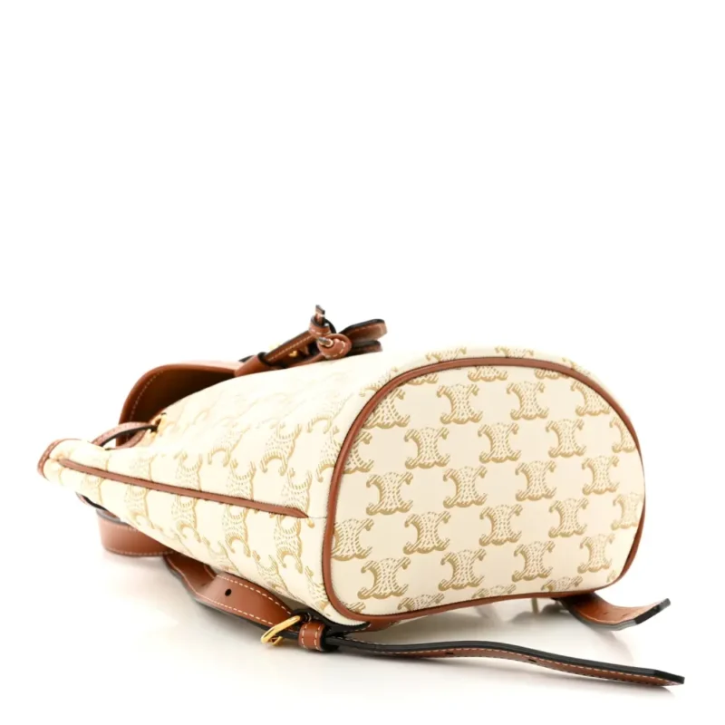 CELINE MINI FOLCO BACKPACK WHITE TRIOMPHE CANVAS & CALFSKIN LEATHER GOLD HARDWARE - Image 6
