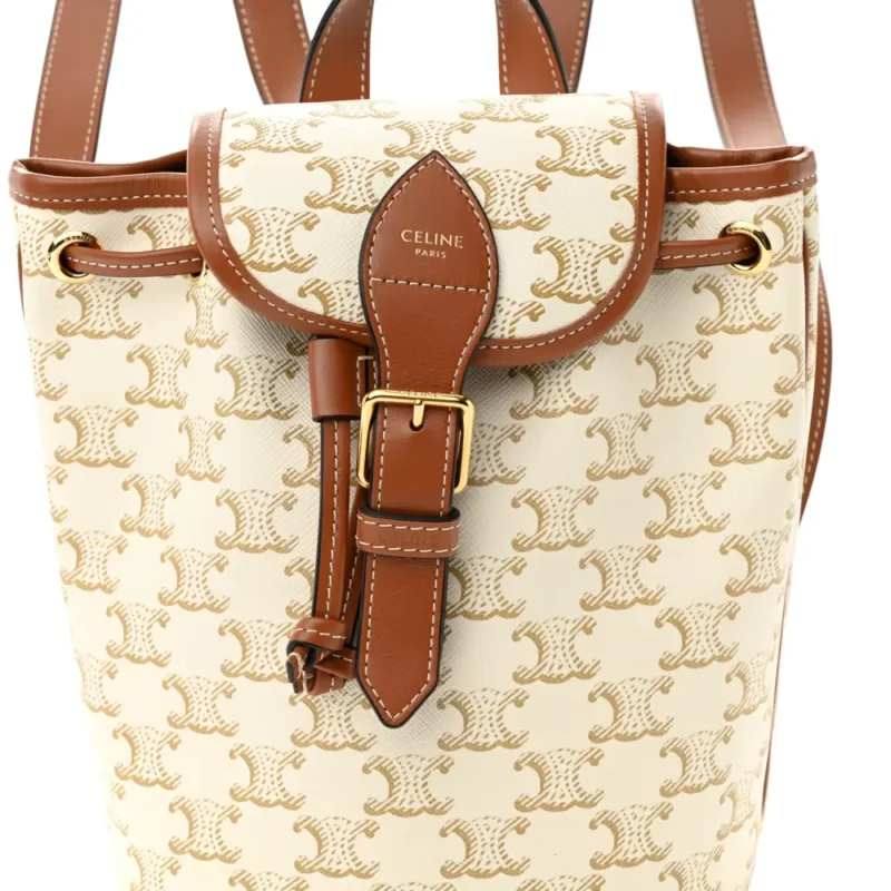 CELINE MINI FOLCO BACKPACK WHITE TRIOMPHE CANVAS & CALFSKIN LEATHER GOLD HARDWARE - Image 8