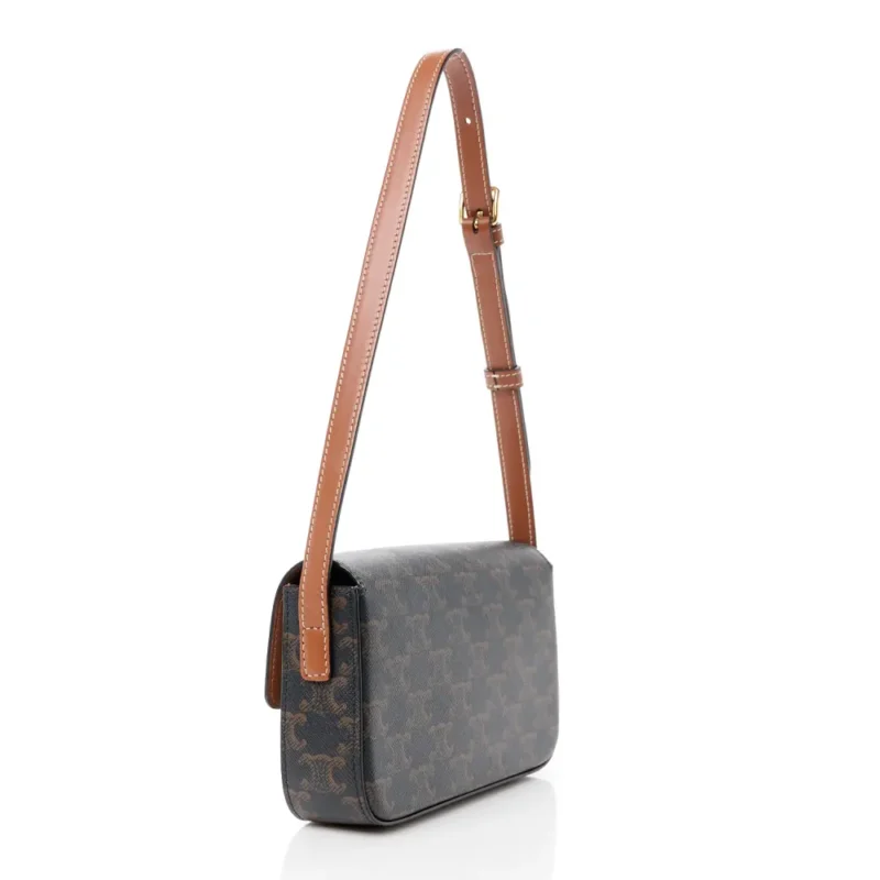 CELINE MEDIUM TRIOMPHE SHOULDER BAG TAN CANVAS & CALFSKIN LEATHER GOLD HARDWARE - Image 3