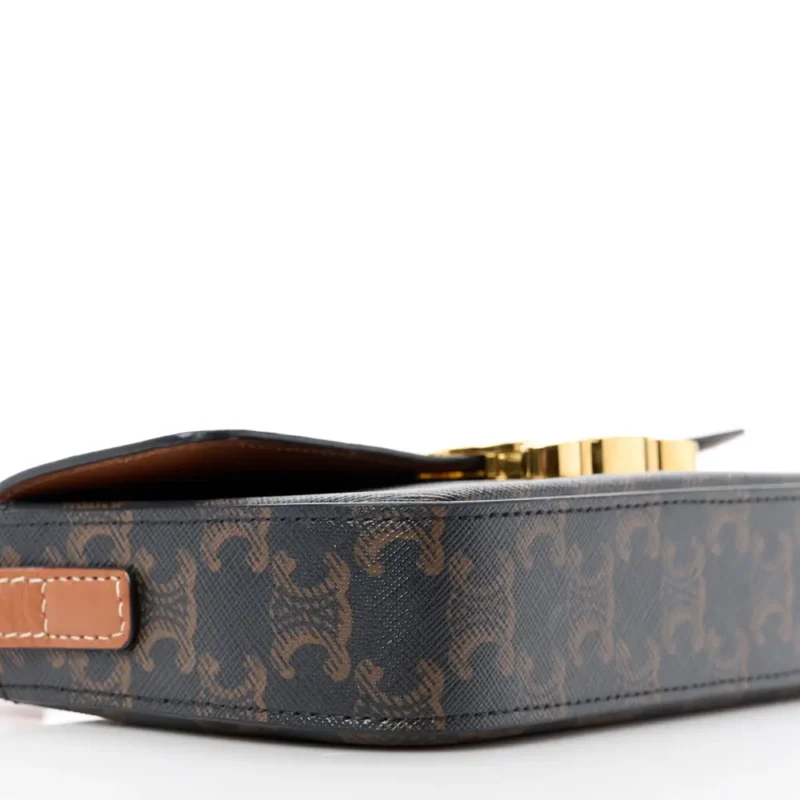 CELINE MEDIUM TRIOMPHE SHOULDER BAG TAN CANVAS & CALFSKIN LEATHER GOLD HARDWARE - Image 4