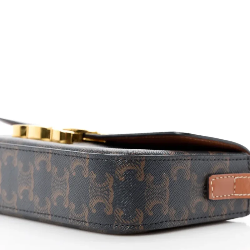 CELINE MEDIUM TRIOMPHE SHOULDER BAG TAN CANVAS & CALFSKIN LEATHER GOLD HARDWARE - Image 5