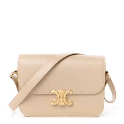 CELINE MEDIUM TRIOMPHE BAG NUDE SHINY CALFSKIN LEATHER GOLD HARDWARE