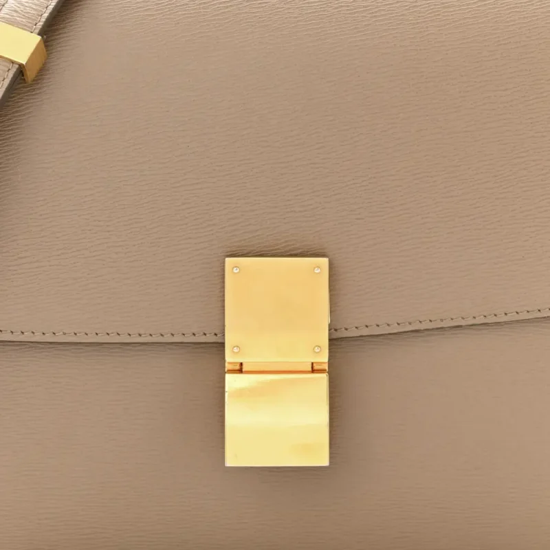CELINE MEDIUM CLASSIC BOX FLAP BAG TAUPE LIEGE CALFSKIN LEATHER GOLD HARDWARE - Image 8
