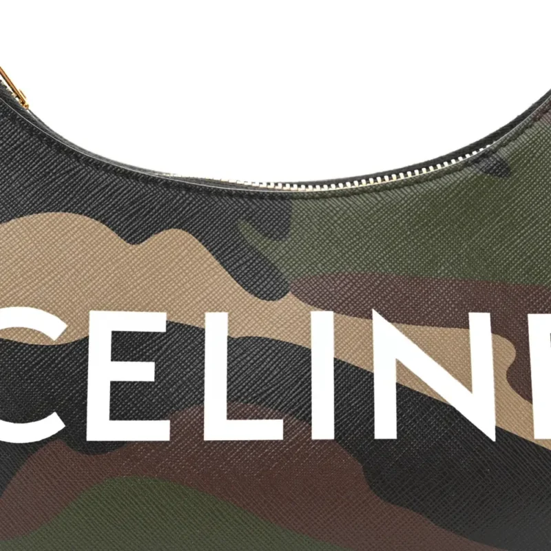 CELINE MEDIUM AVA LOGO TRIOMPHE SHOULDER BAG KHAKI CAMOUFLAGE CANVAS & CALFSKIN LEATHER GOLD HARDWARE - Image 8