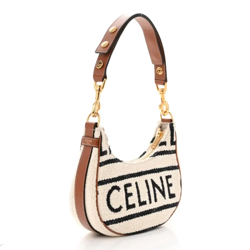 CELINE MEDIUM AVA SHOULDER BAG WHITE/BLACK TEXTILE GOLD HARDWARE - Image 3