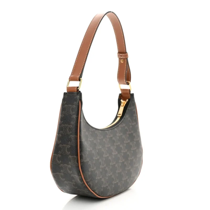 CELINE MEDIUM AVA SHOULDER BAG TAN TRIOMPHE CANVAS & CALFSKIN LEATHER GOLD HARDWARE - Image 3
