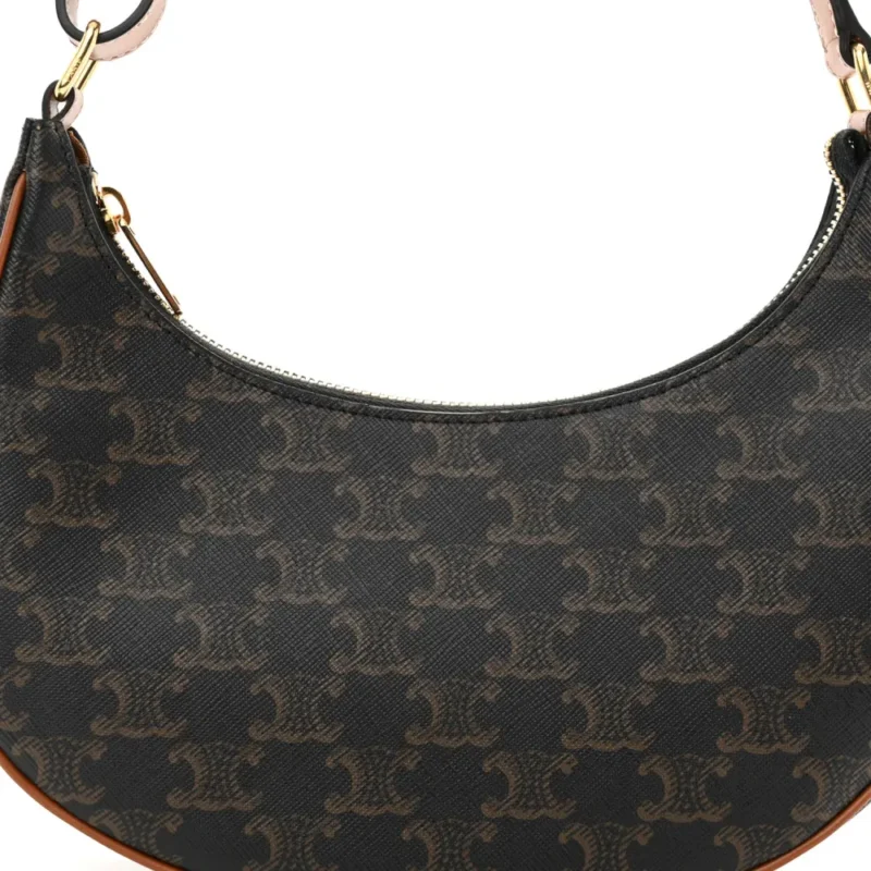 CELINE MEDIUM AVA SHOULDER BAG TAN TRIOMPHE CANVAS & CALFSKIN LEATHER GOLD HARDWARE - Image 8