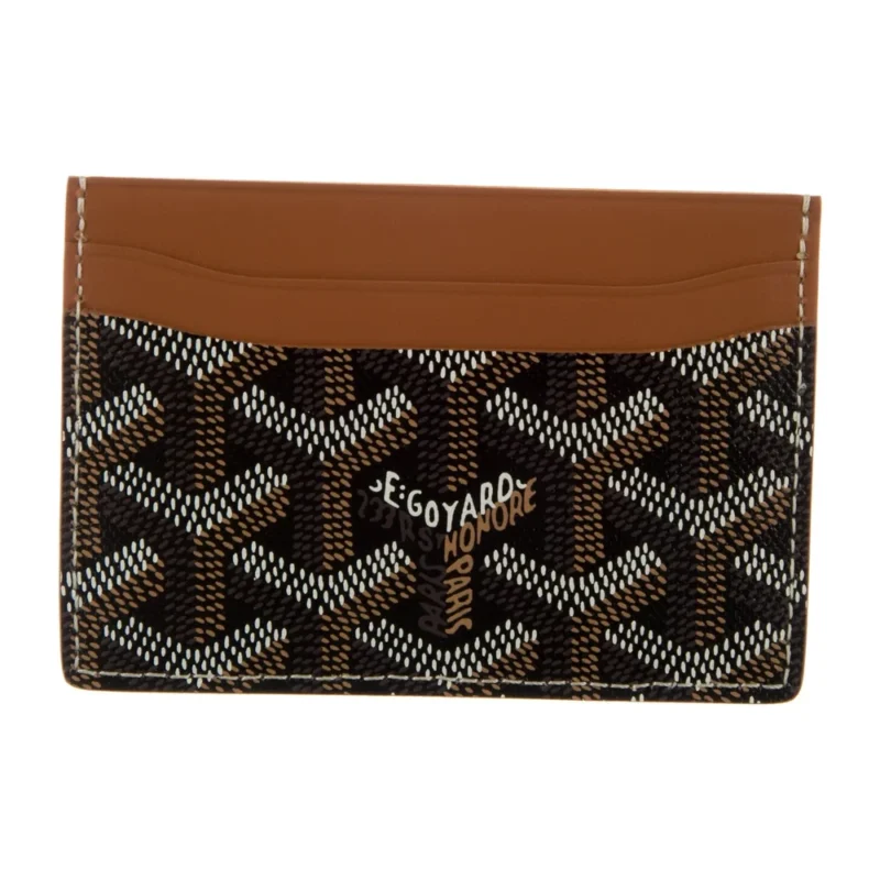 GOYARD SMALL PRINTED CARD HOLDER BLACK AND BROWN GOYARDINE CANVAS