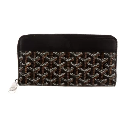 GOYARD LARGE MATIGNON CONTINENTAL WALLET BLACK GOYARDINE PRINTED CANVAS SILVER HARDWARE