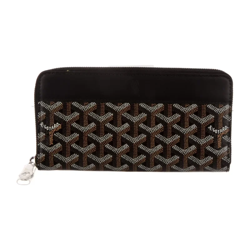 GOYARD LARGE MATIGNON CONTINENTAL WALLET BLACK GOYARDINE PRINTED CANVAS SILVER HARDWARE