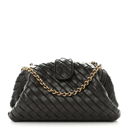 BOTTEGA VENETA MEDIUM TEEN INTRECCIATO THE LAUREN 1980 CLUTCH WITH CHAIN FONDANT NAPPA LEATHER GOLD HARDWARE