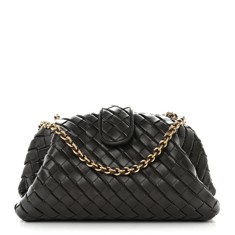 BOTTEGA VENETA MEDIUM TEEN INTRECCIATO THE LAUREN 1980 CLUTCH WITH CHAIN FONDANT NAPPA LEATHER GOLD HARDWARE