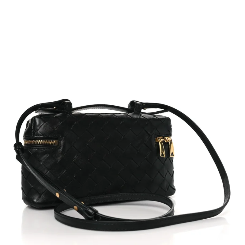 BOTTEGA VENETA MEDIUM INTRECCIATO BANG BANG VANITY CASE BLACK CALFSKIN LEATHER GOLD HARDWARE - Image 3