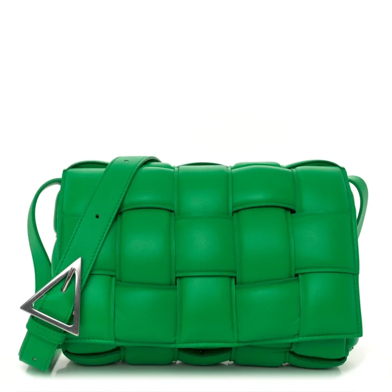 BOTTEGA VENETA MAXI INTRECCIO PADDED CASSETTE CROSSBODY BAG PARAKEET NAPPA LEATHER SILVER HARDWARE